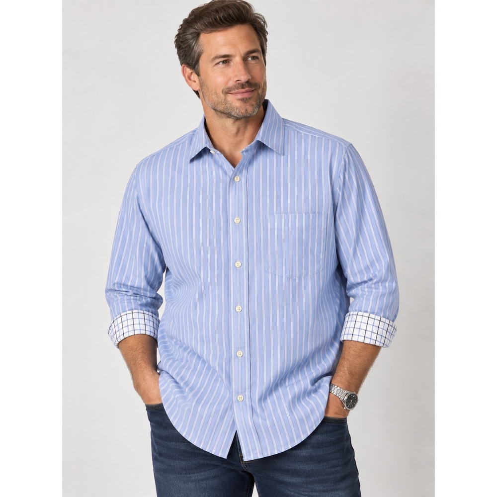 Cremieux Classics Slim Fit Stretch Oxford Shirt Blue White Stripe Mens XL